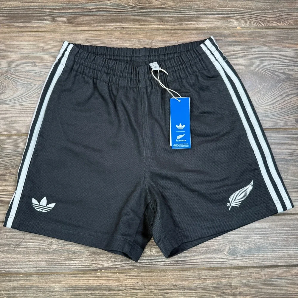 Adidas Men SMALL Rugby Shorts Carbon All Blacks Originals Trefoil KG4694 NWT
